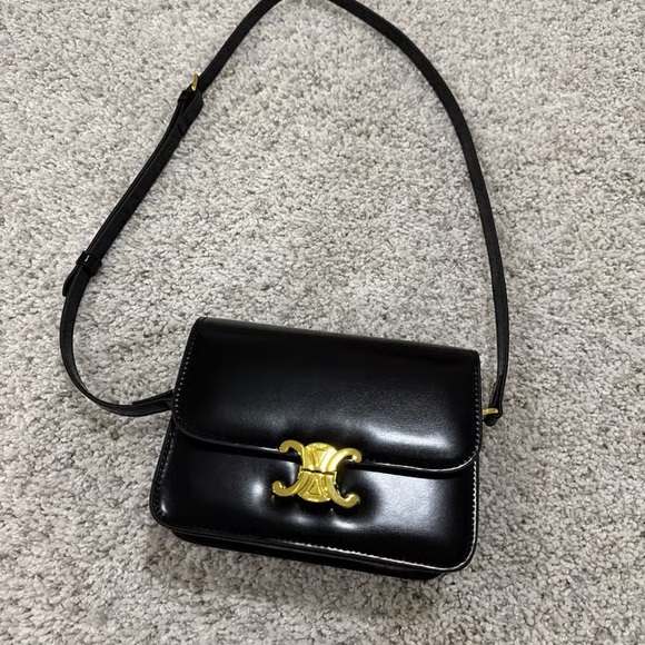 Celine Handbags - Black Leather Bag with Gold Accent